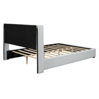 Lit plateforme pleine grandeur en cuir avec cadre en bois