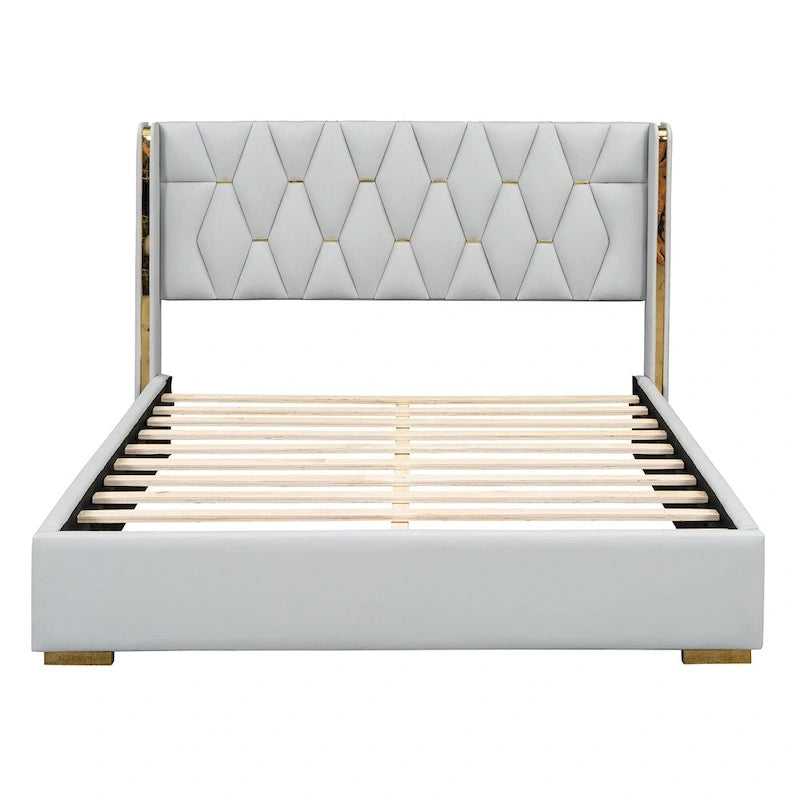 Lit plateforme pleine grandeur en cuir avec cadre en bois
