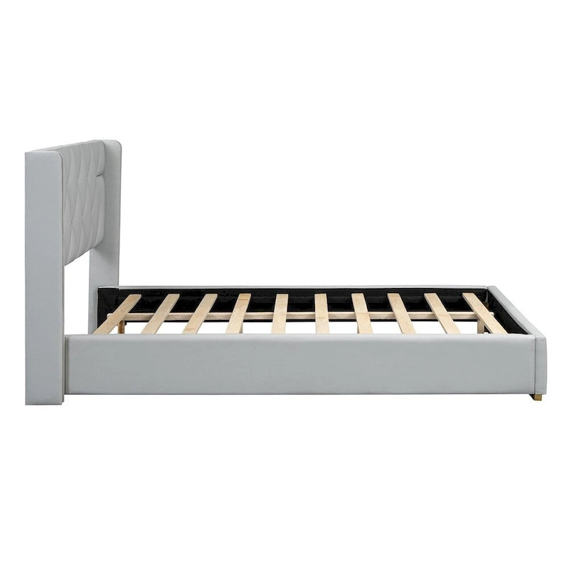 Lit plateforme pleine grandeur en cuir avec cadre en bois