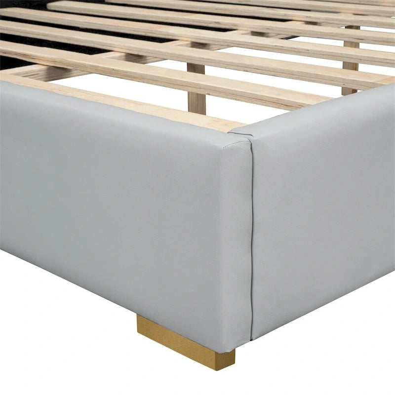 Lit plateforme pleine grandeur en cuir avec cadre en bois