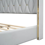 Lit plateforme pleine grandeur en cuir avec cadre en bois