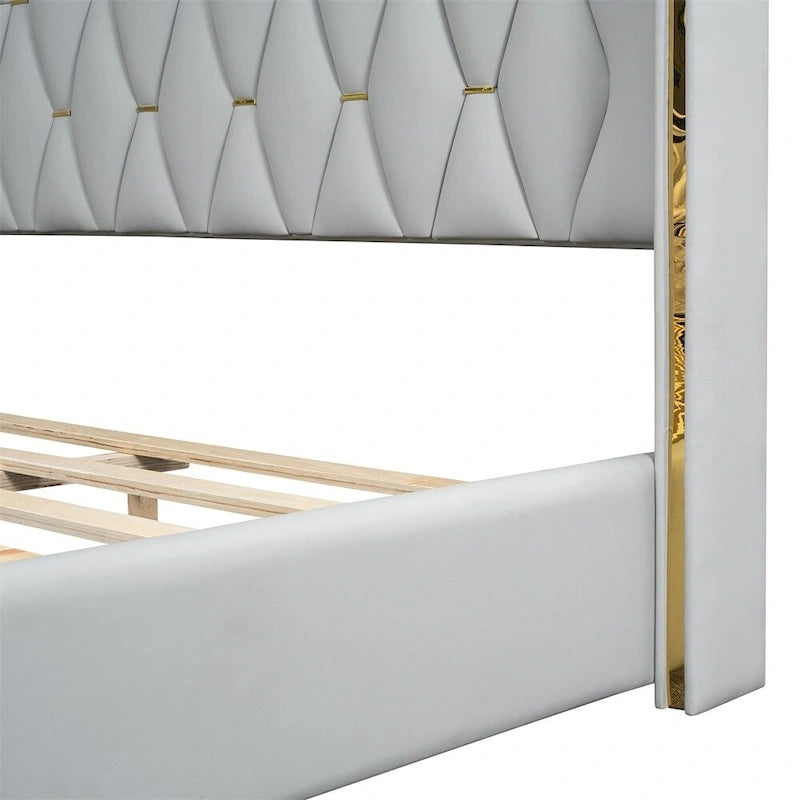 Lit plateforme pleine grandeur en cuir avec cadre en bois