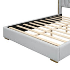 Lit plateforme pleine grandeur en cuir avec cadre en bois