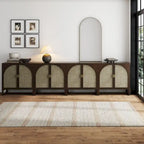 Meuble de rangement bohème en bois avec portes cintrées en rotin | Étagères réglables | Pieds en bois massif | Salon