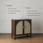 Meuble de rangement bohème en bois avec portes cintrées en rotin | Étagères réglables | Pieds en bois massif | Salon