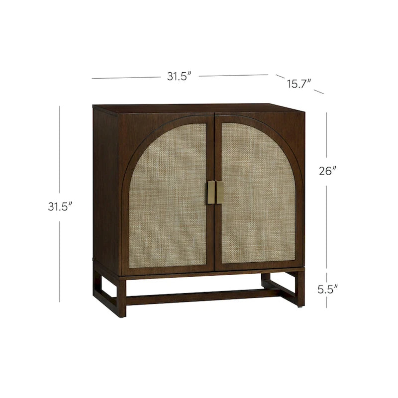 Meuble de rangement bohème en bois avec portes cintrées en rotin | Étagères réglables | Pieds en bois massif | Salon