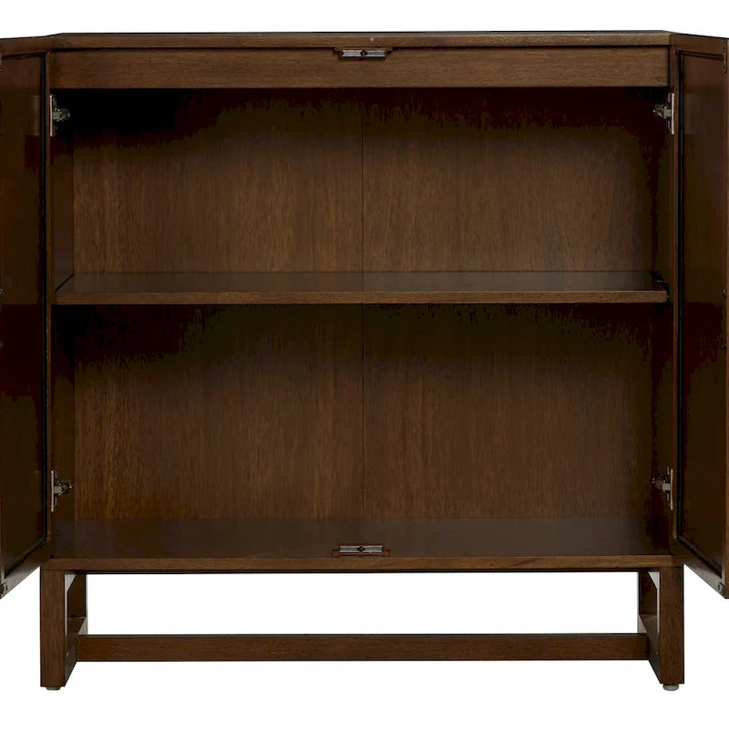 Meuble de rangement bohème en bois avec portes cintrées en rotin | Étagères réglables | Pieds en bois massif | Salon
