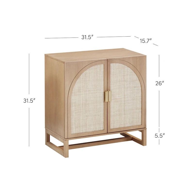 Meuble de rangement bohème en bois avec portes cintrées en rotin | Étagères réglables | Pieds en bois massif | Salon