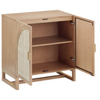 Meuble de rangement bohème en bois avec portes cintrées en rotin | Étagères réglables | Pieds en bois massif | Salon
