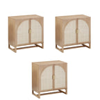 Meuble de rangement bohème en bois avec portes cintrées en rotin | Étagères réglables | Pieds en bois massif | Salon