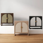 Meuble de rangement bohème en bois avec portes cintrées en rotin | Étagères réglables | Pieds en bois massif | Salon