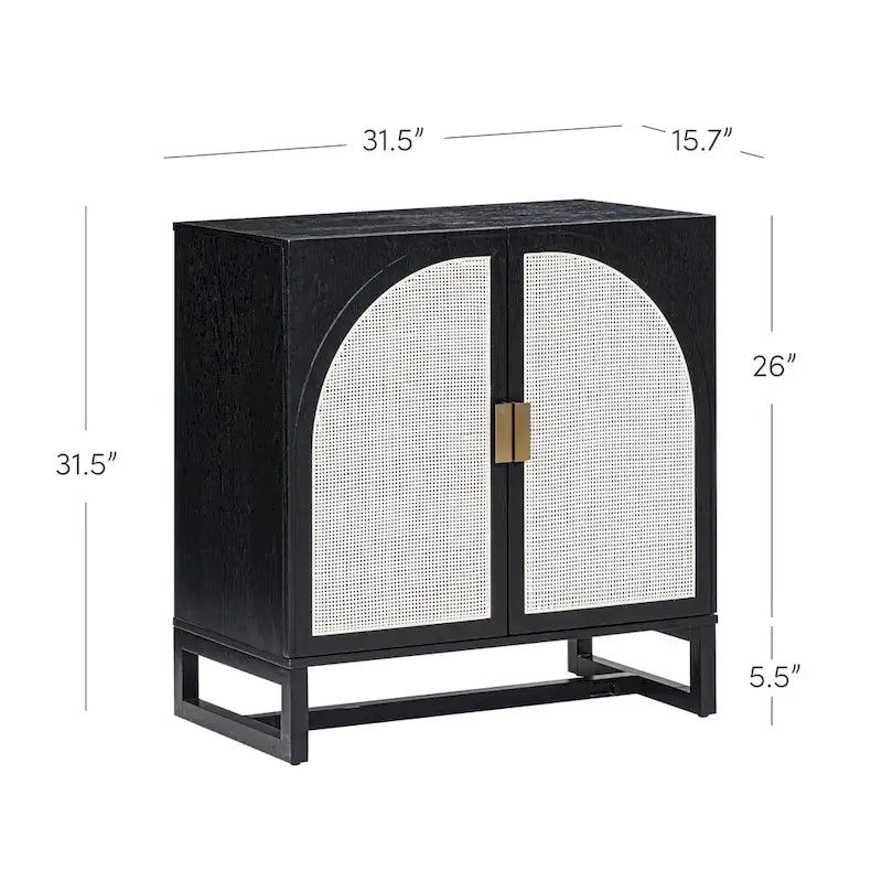 Meuble de rangement bohème en bois avec portes cintrées en rotin | Étagères réglables | Pieds en bois massif | Salon