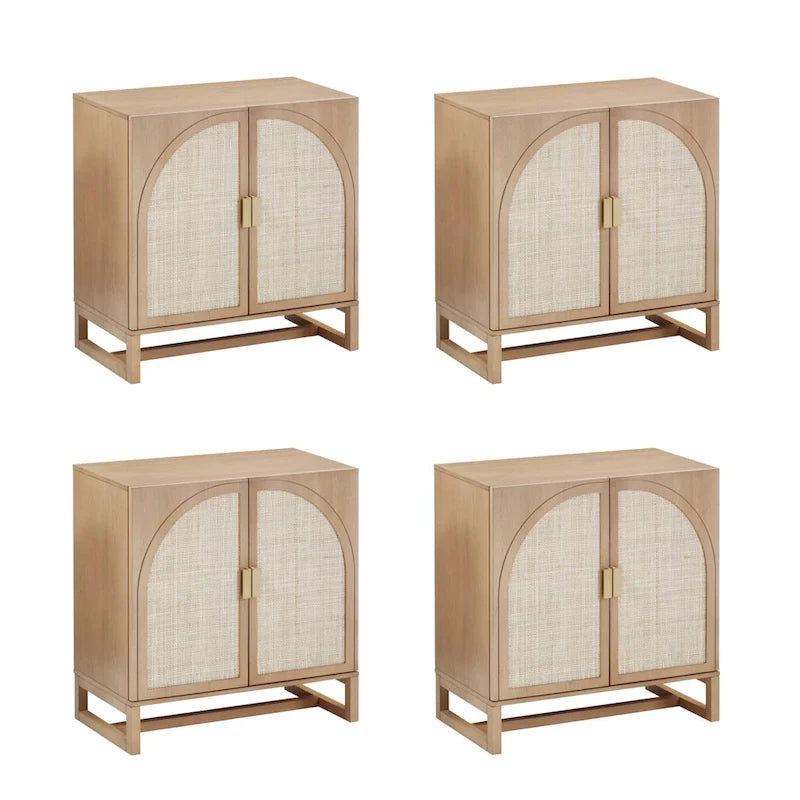 Meuble de rangement bohème en bois avec portes cintrées en rotin | Étagères réglables | Pieds en bois massif | Salon