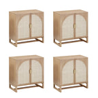 Meuble de rangement bohème en bois avec portes cintrées en rotin | Étagères réglables | Pieds en bois massif | Salon