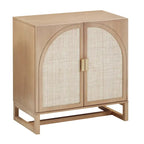 Meuble de rangement bohème en bois avec portes cintrées en rotin | Étagères réglables | Pieds en bois massif | Salon