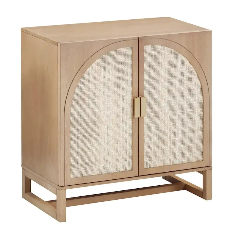 Meuble de rangement bohème en bois avec portes cintrées en rotin | Étagères réglables | Pieds en bois massif | Salon