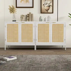 Buffet vaisselier en rotin et bois blanc | 2 portes | Étagère réglable | Style bohème | MDF