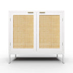 Buffet vaisselier en rotin et bois blanc | 2 portes | Étagère réglable | Style bohème | MDF