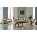 Ensemble canapé 3 places capitonné, causeuse et fauteuil | Accoudoirs Chester | Pieds dorés | Style classique moderne