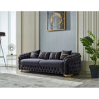 Ensemble canapé 3 places capitonné, causeuse et fauteuil | Accoudoirs Chester | Pieds dorés | Style classique moderne