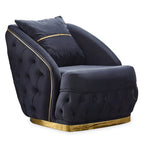 Ensemble canapé 3 places capitonné, causeuse et fauteuil | Accoudoirs Chester | Pieds dorés | Style classique moderne