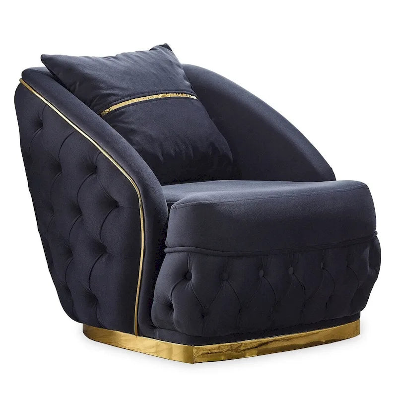 Ensemble canapé 3 places capitonné, causeuse et fauteuil | Accoudoirs Chester | Pieds dorés | Style classique moderne
