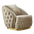 Ensemble canapé 3 places capitonné, causeuse et fauteuil | Accoudoirs Chester | Pieds dorés | Style classique moderne