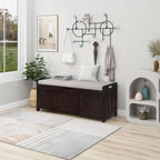 Banc de rangement avec 3 portes persiennes, banc à chaussures avec coussin amovible et espace de rangement caché