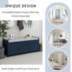 Banc de rangement avec 3 portes persiennes, banc à chaussures avec coussin amovible et espace de rangement caché