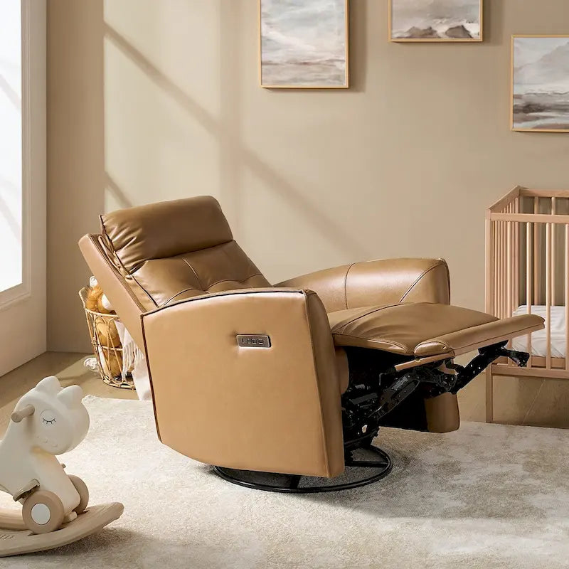 Fauteuil inclinable électrique en cuir véritable | Appuie-tête et repose-pieds électriques | Port USB | 150 kg | Pivotant et à bascule