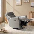 Fauteuil inclinable électrique en cuir véritable | Appuie-tête et repose-pieds électriques | Port USB | 150 kg | Pivotant et à bascule