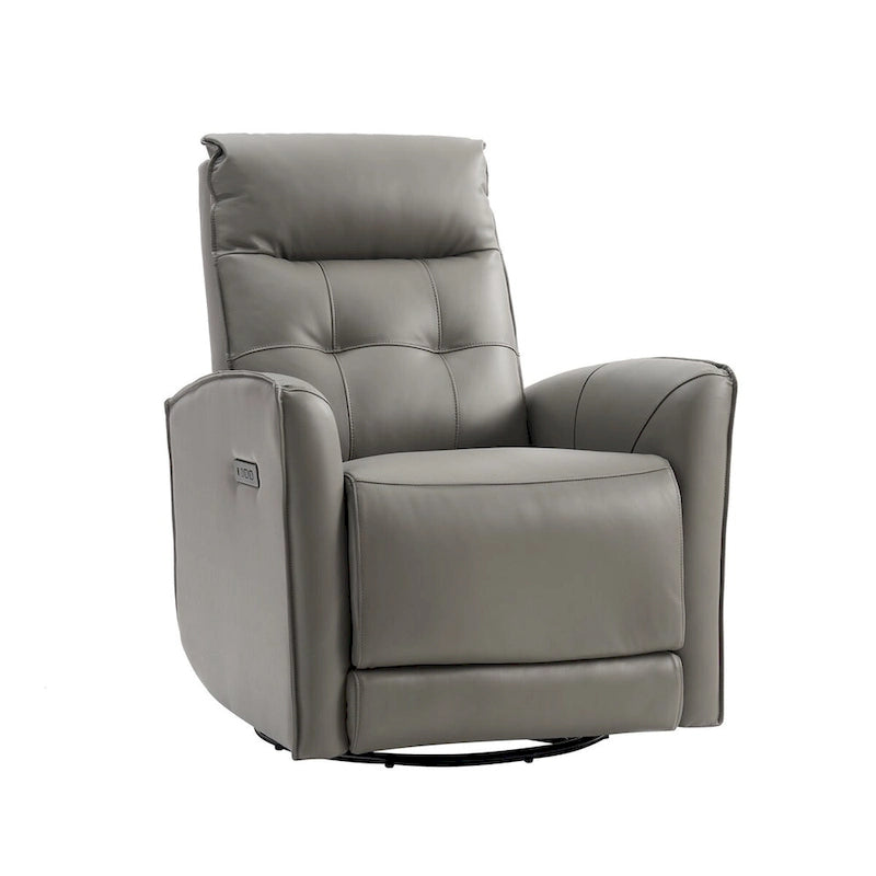 Fauteuil inclinable électrique en cuir véritable | Appuie-tête et repose-pieds électriques | Port USB | 150 kg | Pivotant et à bascule