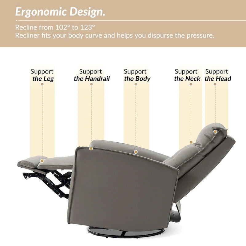 Fauteuil inclinable électrique en cuir véritable | Appuie-tête et repose-pieds électriques | Port USB | 150 kg | Pivotant et à bascule