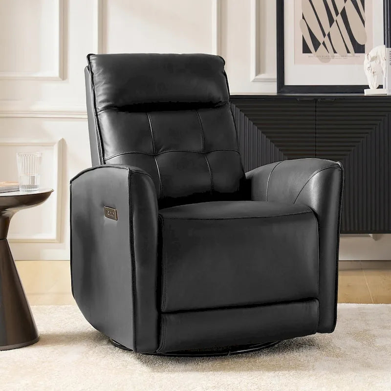 Fauteuil inclinable électrique en cuir véritable | Appuie-tête et repose-pieds électriques | Port USB | 150 kg | Pivotant et à bascule