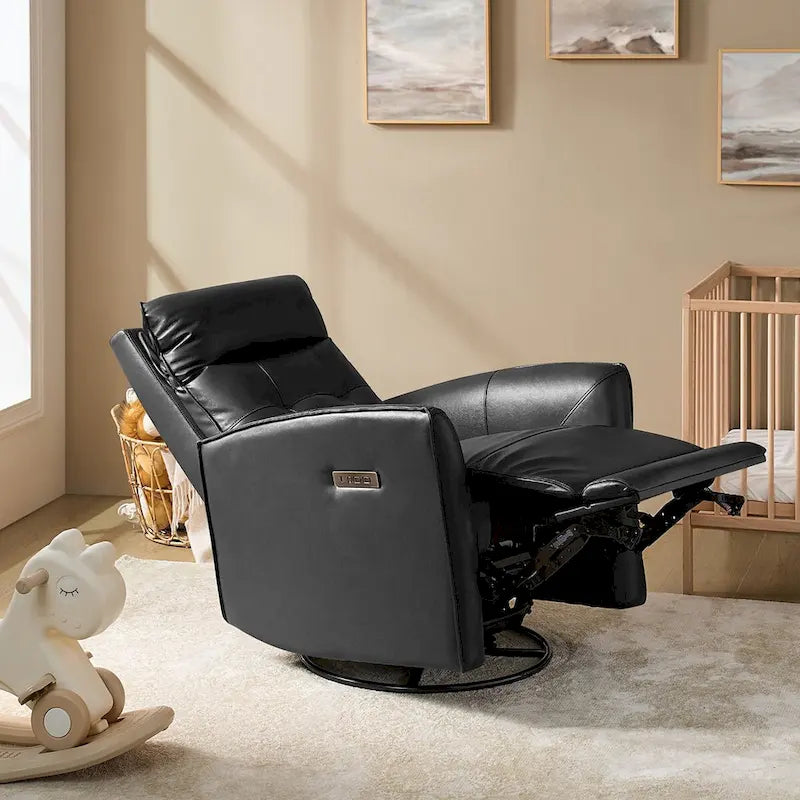 Fauteuil inclinable électrique en cuir véritable | Appuie-tête et repose-pieds électriques | Port USB | 150 kg | Pivotant et à bascule