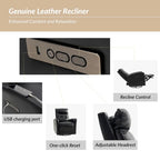 Fauteuil inclinable électrique en cuir véritable | Appuie-tête et repose-pieds électriques | Port USB | 150 kg | Pivotant et à bascule