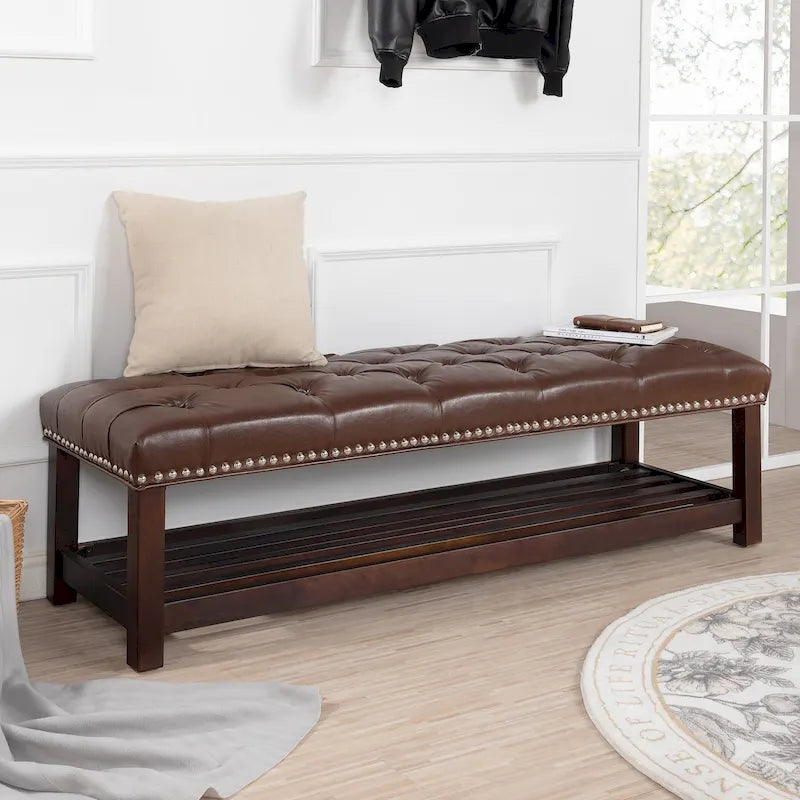 Banc rembourré à piètement en bois pour chambre à coucher ou entrée
