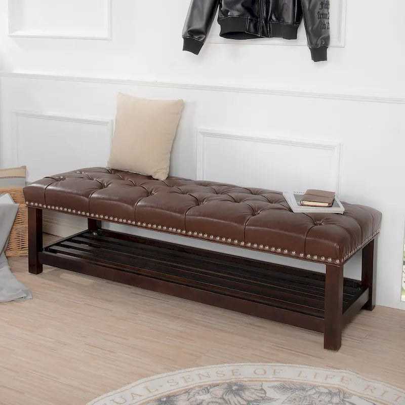 Banc rembourré à piètement en bois pour chambre à coucher ou entrée