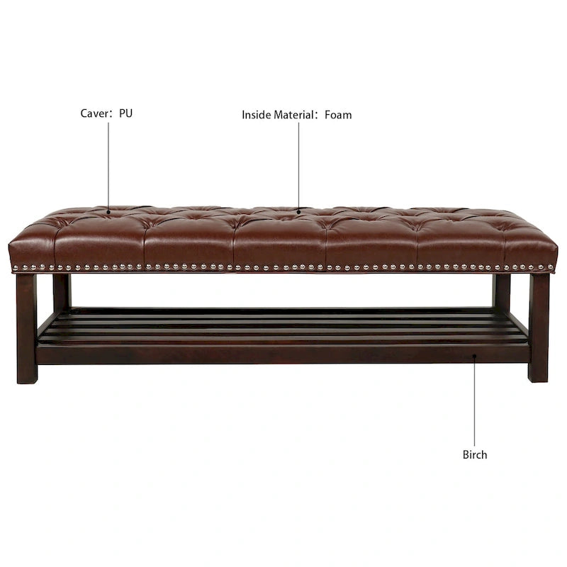Banc rembourré à piètement en bois pour chambre à coucher ou entrée