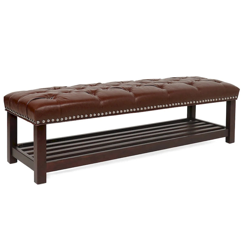 Banc rembourré à piètement en bois pour chambre à coucher ou entrée