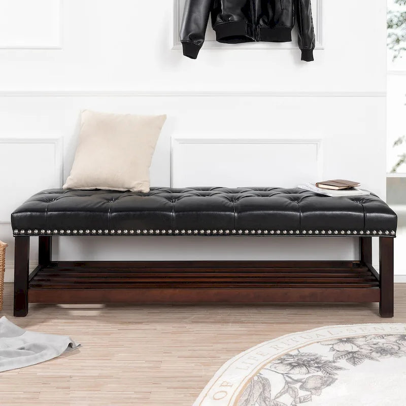 Banc rembourré à piètement en bois pour chambre à coucher ou entrée