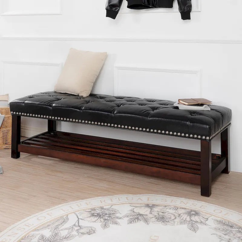 Banc rembourré à piètement en bois pour chambre à coucher ou entrée