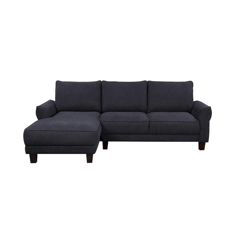 Canapé d'angle en sherpa noir avec méridienne à gauche | Ressorts ensachés | Pieds en bois | 244 cm L