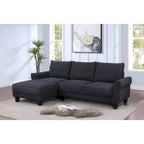 Canapé d'angle en sherpa noir avec méridienne à gauche | Ressorts ensachés | Pieds en bois | 244 cm L