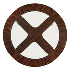 Table basse ronde avec plateau en verre et 4 tabourets en similicuir | Finition espresso | Diamètre 36 po | Gain de place