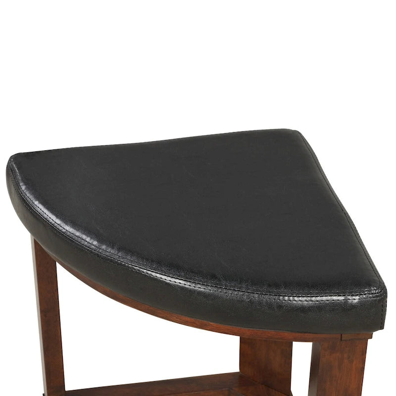 Table basse ronde avec plateau en verre et 4 tabourets en similicuir | Finition espresso | Diamètre 36 po | Gain de place