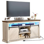 Meuble TV de ferme pour téléviseur de 75 po | Porte coulissante | Lumières LED RGB | 2 prises 2 USB | 66"L