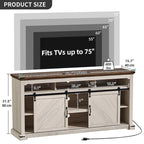 Meuble TV de ferme pour téléviseur de 75 po | Porte coulissante | Lumières LED RGB | 2 prises 2 USB | 66"L