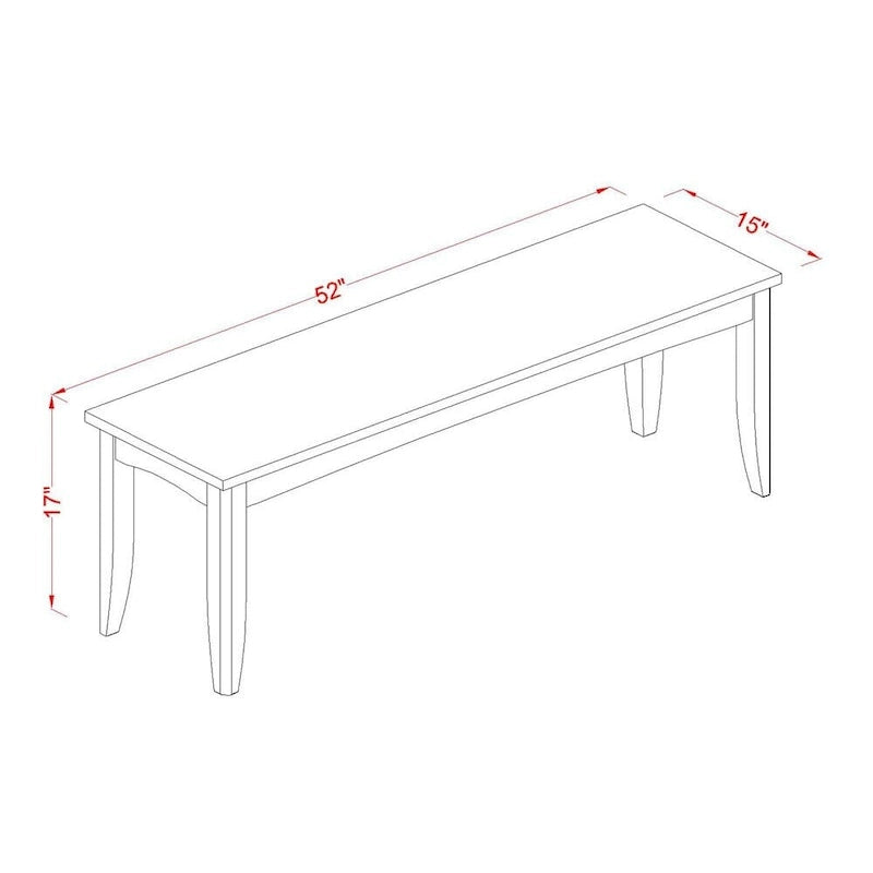 Banc de salle à manger en bois massif 52" | Hévéa | Cappuccino / Marron sellier / Noir | Rectangulaire | 17"H