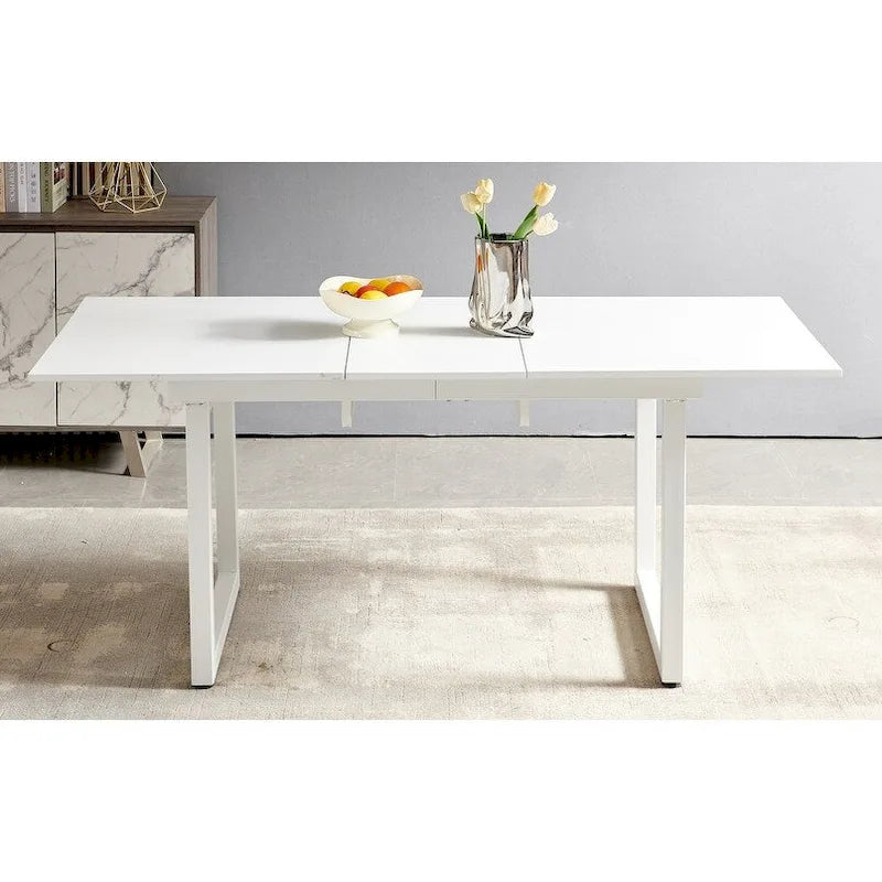 Table de salle à manger carrée extensible avec pied en métal, table de cuisine moderne peu encombrante (180 cm L x 80 cm P x 75 cm H)